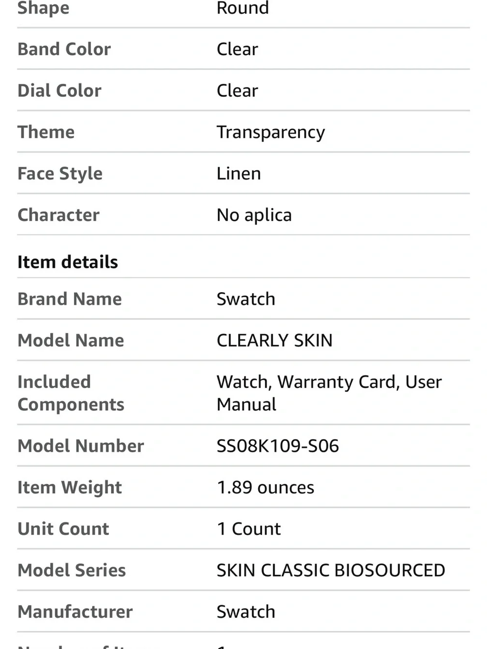 Swatch transparent watch